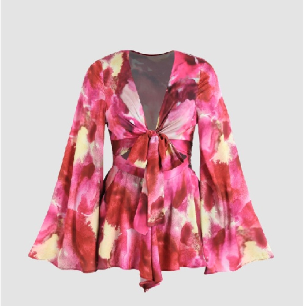 Tie dye bell sleeve romper